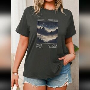 NWOT SHEIN ACOTAR Night Court Fandom Short Sleeve Shirt Grey
